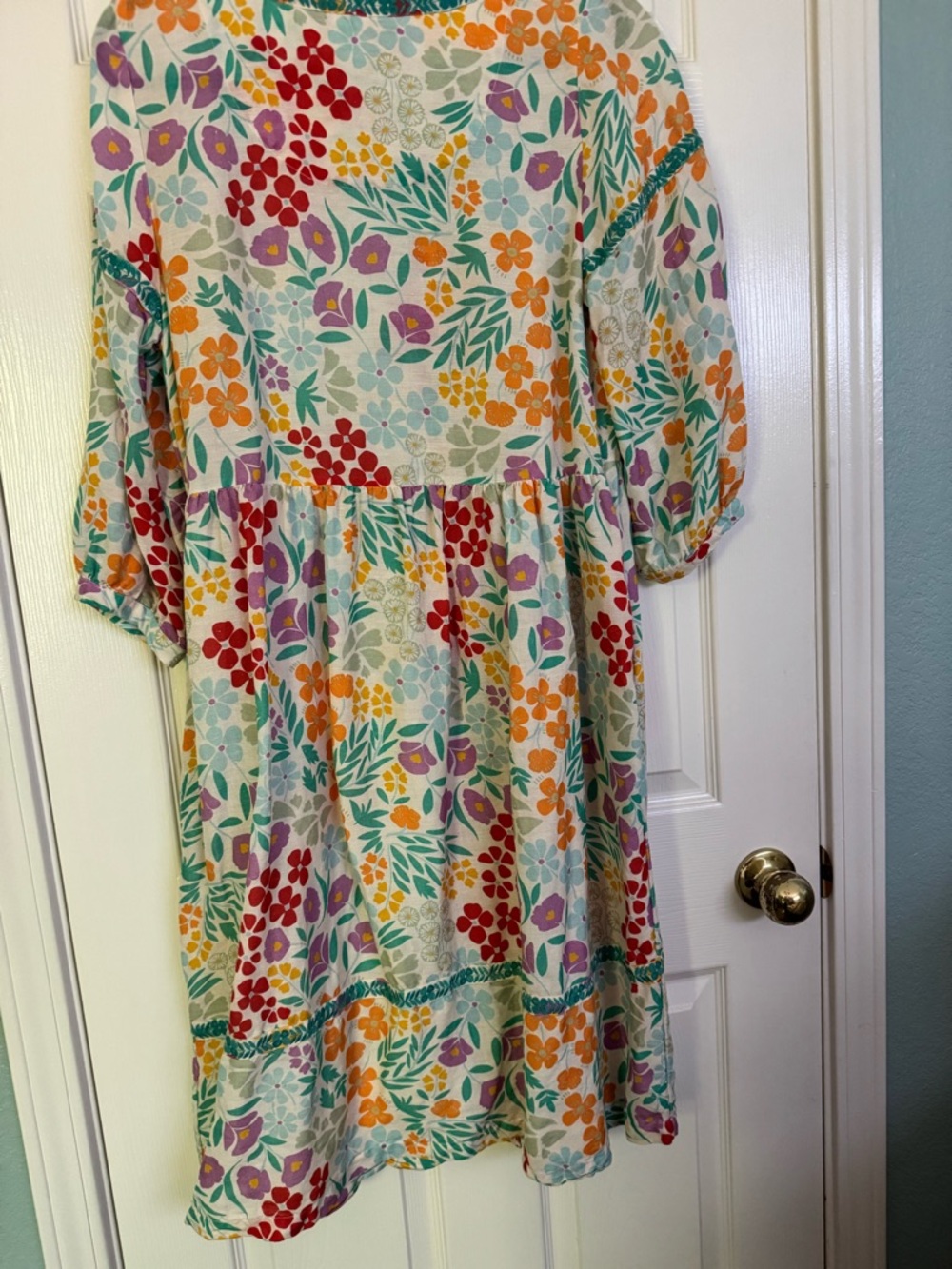 Gudrun Sjoden Floral Linen Blend Dress in White with Multicolor Flowers - Picture 2 of 6